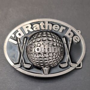 I'd Rather Be Golfing Mens Silver Metal Belt Buckle.